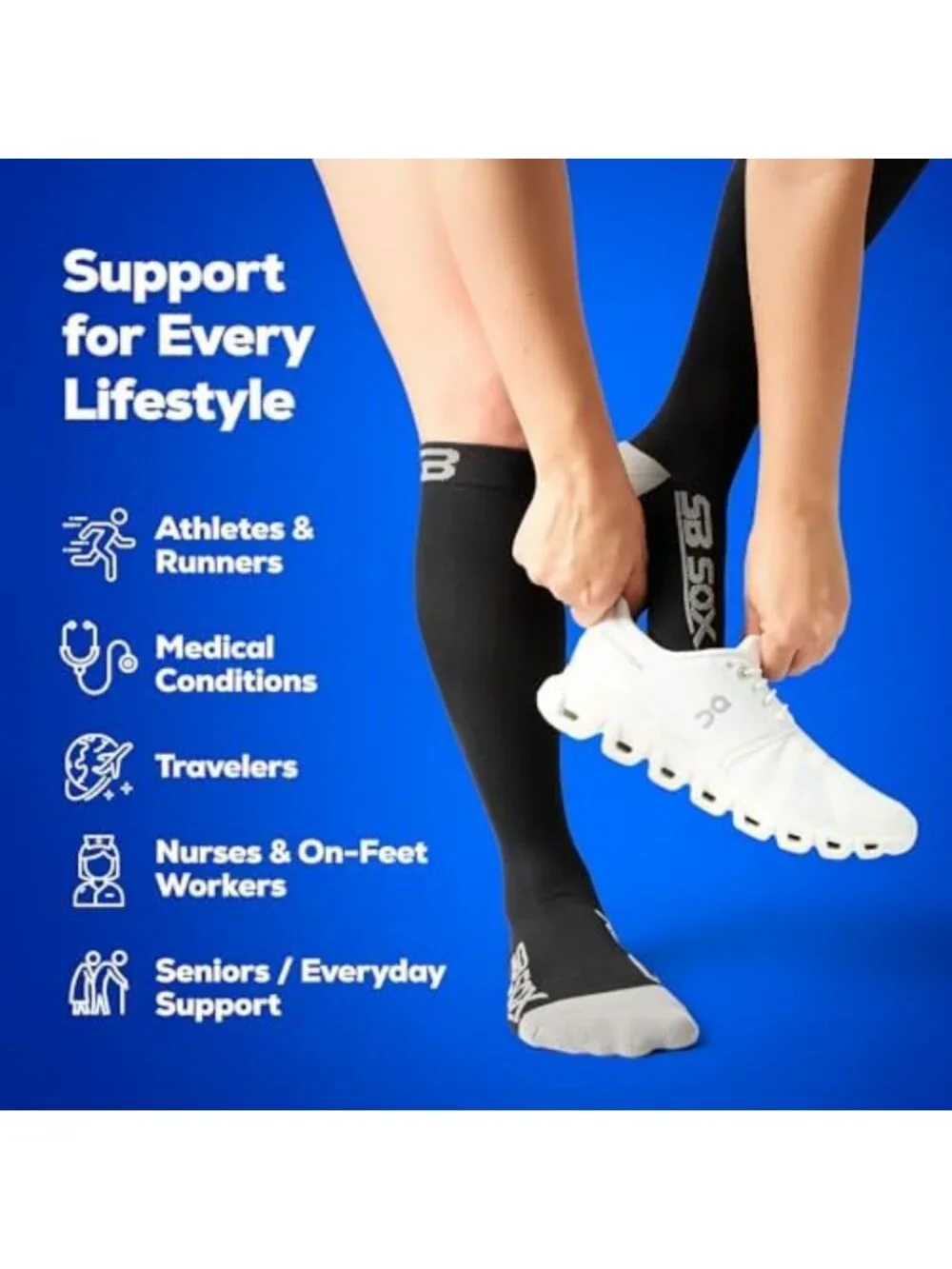 3 Pairs X-Large Compression Socks for Enhanced Circulation & Comfort